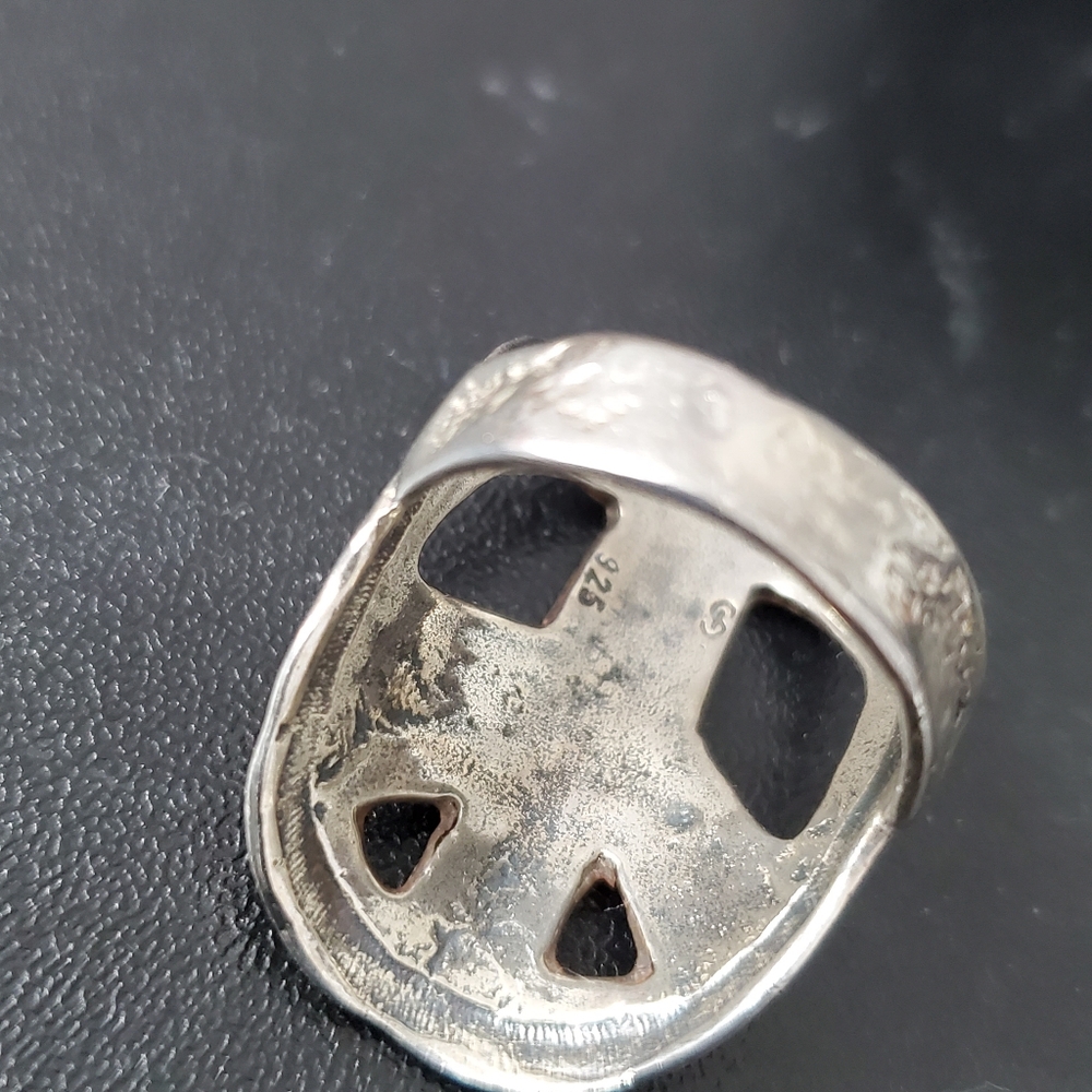Sterling Silver 925 Abstract Peace Sign Ring / Authentic Vintage - Picture 7 of 9